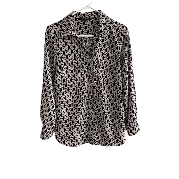 Women's Adrienne Vittadini Shirt Chain Pattern Button-Up Long Sleeve Sz Small - Picture 1 of 9
